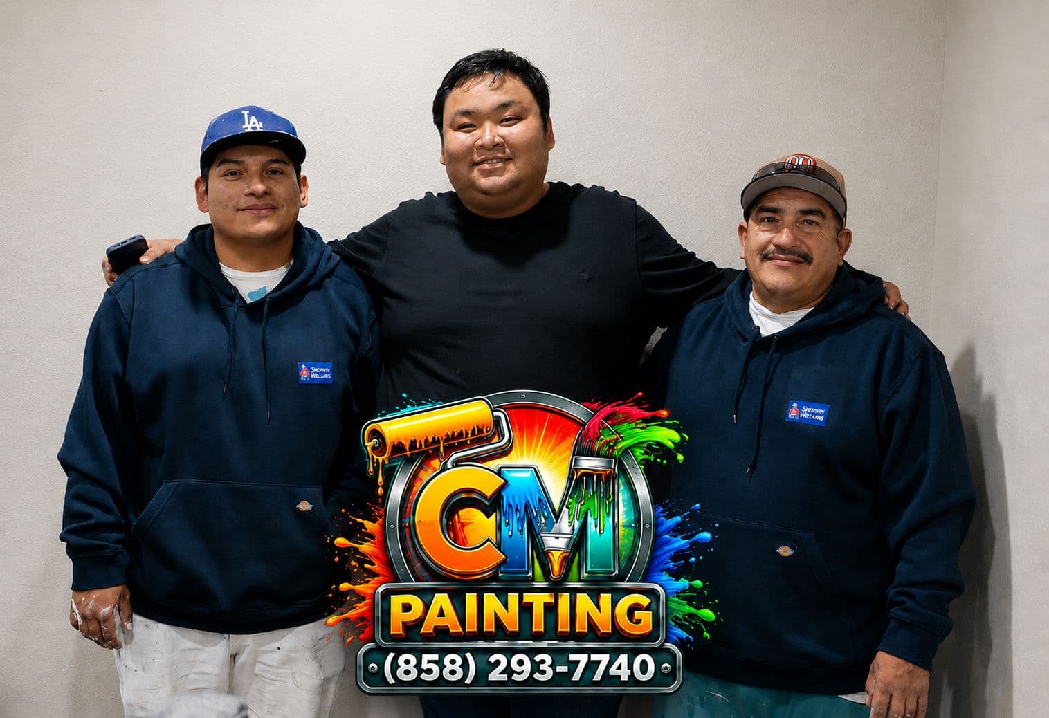 The CM Painters crew in Sherwin-Williams gear — Riverside, CA